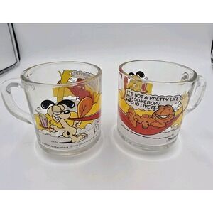 Vintage McDonalds Garfield Odie Collectible Glass Mugs Cup Jim Davis1978 Lot 2